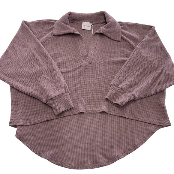 Out From Under Pullover Womens Small Purple Waffle Knit Collared Long Sleeve Top - Picture 1 of 8